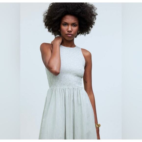 NWT Madewell The Melody Smocked Midi Poplin Dress Size Small Green - Picture 2 of 9